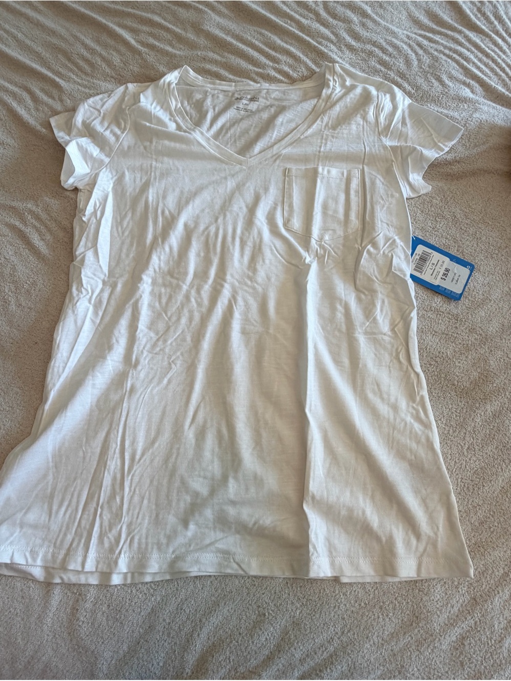Columbia White V-Neck Pocket Tee- L